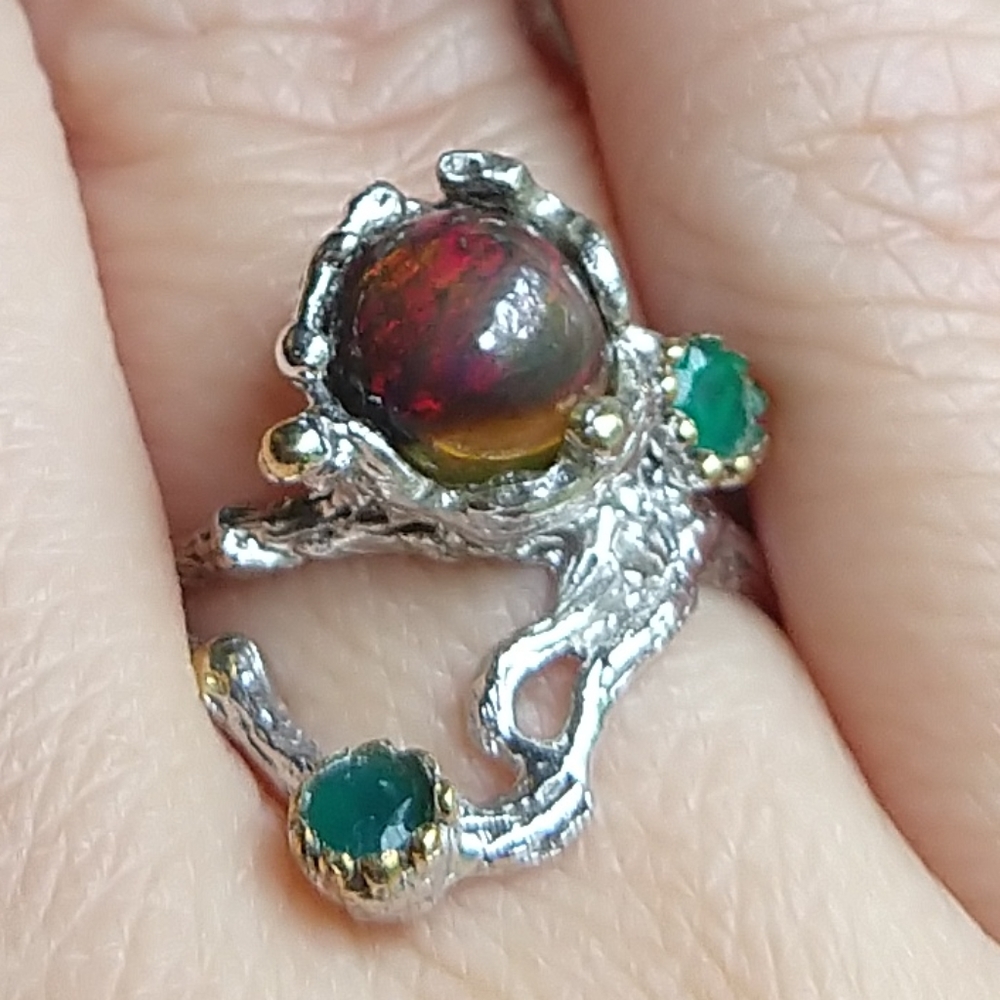 Natural black opal Onix sterling artistic ring - Picture 6 of 8